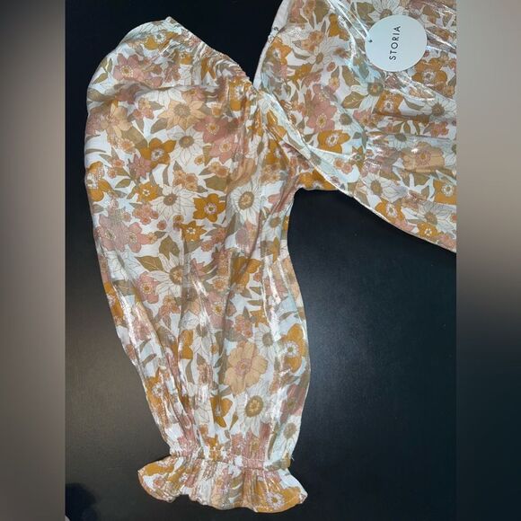 Storia Andrea Floral Top in White Gold Blouse Size Medium NWT - Picture 4 of 11